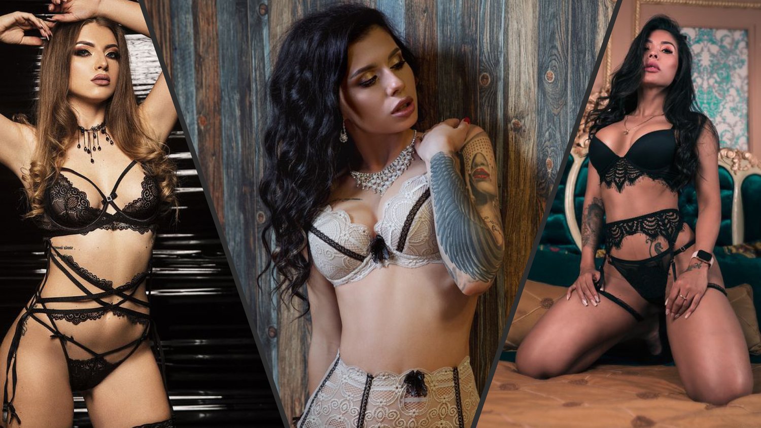 Composition of sexy camgirls wearing lingerie in erotic poses